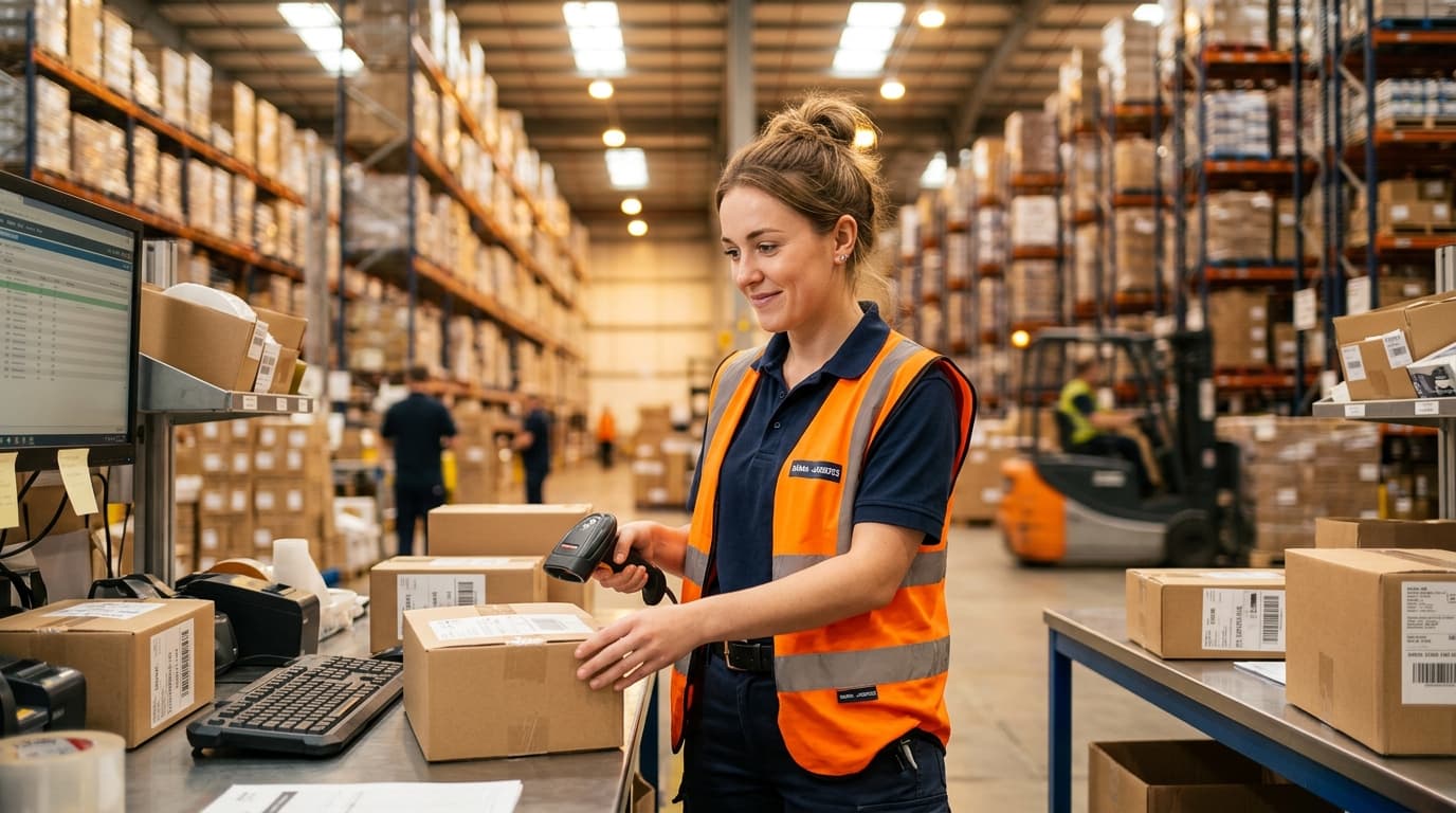 Packaging specialist in warehouse
